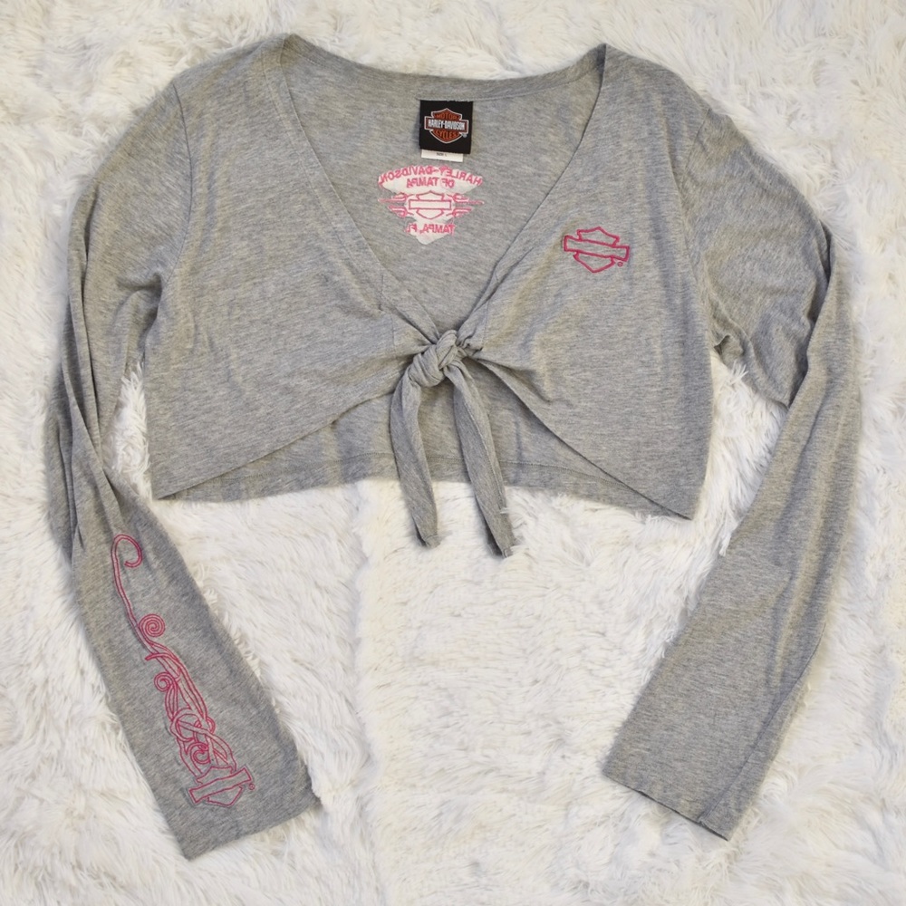 Harley Davidson Embroidered Logo Tie Front Top